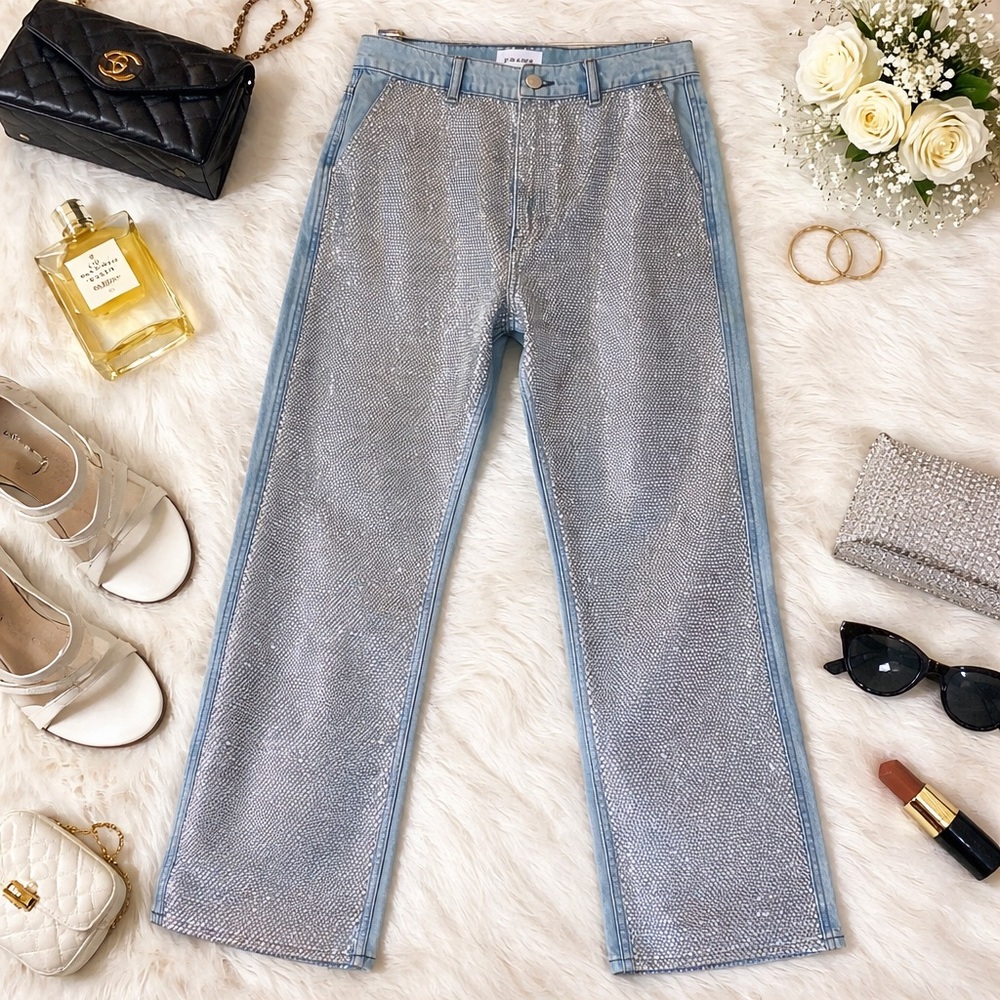 FRAME Atelier Le Jane Rhinestone Crystal Straight Leg Jeans Size 28
